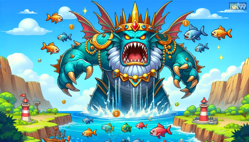 Minh họa boss hải vương khổng lồ trong bắn cá đổi thưởng thẻ cào rr99