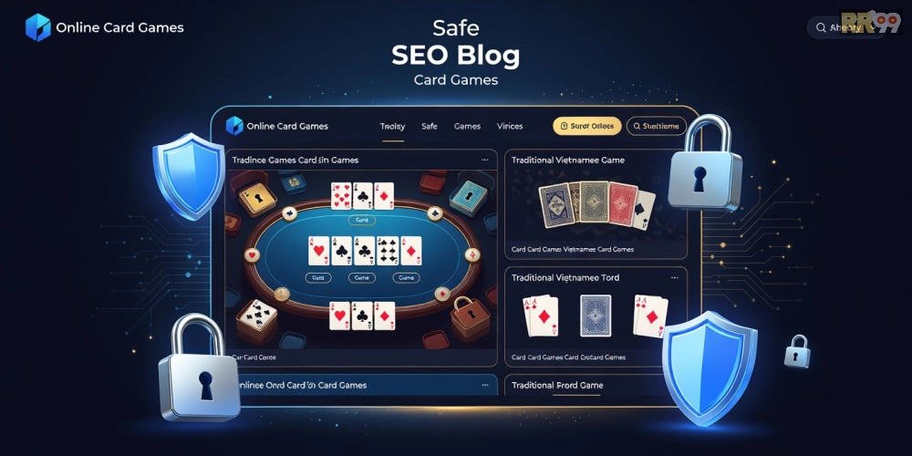 Hình minh họa giao diện game bài uy tín rr99 với các tựa game phổ biến và yếu tố bảo mật.