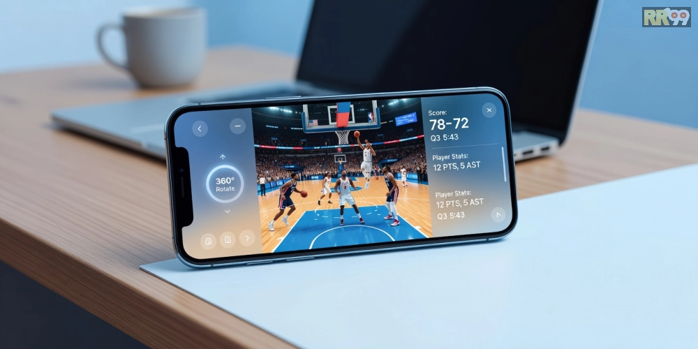 Hình ảnh giao diện ứng dụng SportView 360 RR với tính năng xem trực tiếp đa góc