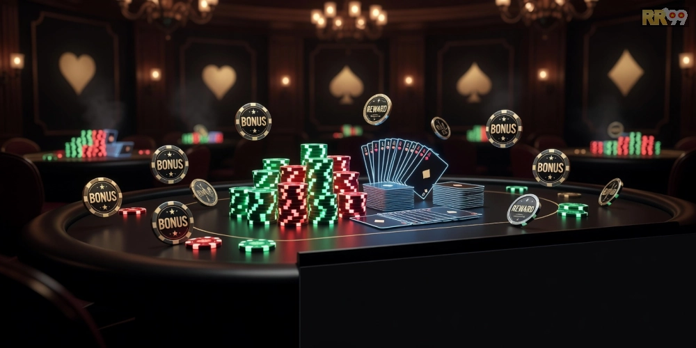 Trải nghiệm bàn chơi poker hấp dẫn với các ưu đãi bonus từ RR99 qua hình ảnh sống động