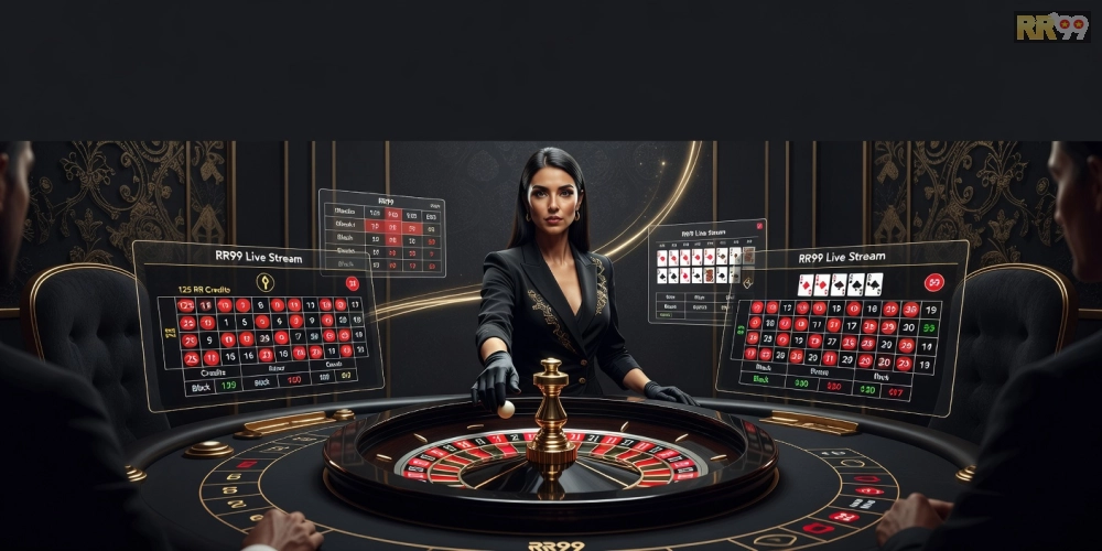 Minh họa khái niệm trực tiếp casino rr99 với dealer chuyên nghiệp và giao diện hiện đại